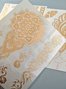 4pcs Gold Metallic Temporary Tattoo Stickers, Bohemian Style Element Stickers, Metallic Glossy Texture, Waterproof Long-Lasting Temporary Tattoo Stickers For Festivals, Daily Body Decoration - Gold - View 9