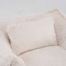 Modern, Minimalist Style. Giant Faux Fur Beanbag/Sofa In A Rug Style. Beanbag With 1 Cushion. No Assembly Required. Smooth Surface. Suitable For Living Rooms, Bedrooms, And Apartments. - Beige - View 11