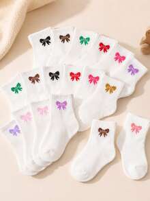 10 Pairs Kids Heart Pattern Solid Color Casual Mid-Calf Socks - Multicolor - View 4