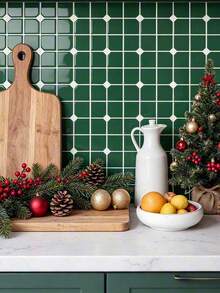 WalDecoo 1/5/10/20pcs 10"X10" Deep Emerald Glossy Octagonal Mosaic Self-Adhesive Wall Tiles, Waterproof Strong Adhesive Backing Easy To Clean, Kitchen Bathroom Splash Wall Decor - Jade Diamond Pattern - View 5