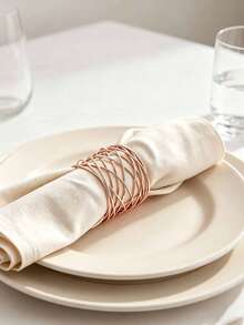 6pcs Rose Gold Metal Wire Woven Napkin Rings, Hollow Asymmetrical Twisted Metal Napkin Buckles, Suitable For Party Holiday Table Decor - View 5