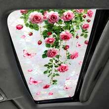 Vintage Pink Rose Butterfly Window Privacy Film, Rainbow Effect Non-Adhesive Glass Decorative Sticker, Static Cling Vinyl Cover Film, Suitable For Bathroom Kitchen Home Apartment - Pink Rose Glass Sticker - View 5