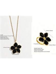 VceTd 1 Set Cute Plumeria Design Stainless Steel Women's Jewelry Set Suitable For Women's Daily Wear Or Vacation Wear Or Holiday Gift - Yellow Gold - View 2