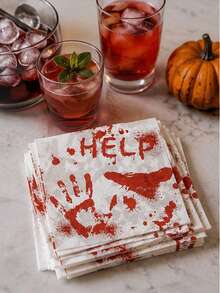 20pcs Halloween Bloody Handprint Napkins, Printed With Horror "HELP" Text, Halloween Disposable Party Napkins, Halloween Horror Theme Table Decor Party Napkins, Horror Party Supplies, Halloween Party Decoration - Multiple Styles - View 9