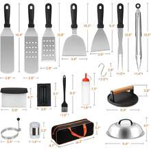 29PCS Griddle Accessories Kit, Flat Top Grill Accessories Set, Flat Top Grill Accessories Tools With Metal Spatula Set, Burger Press, Melting Dome, Scraper, Tongs, Carry Bag Outdoor BBQ - 1 - View 2