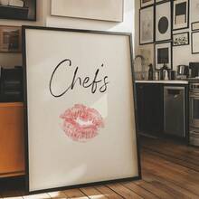 1pc Chef'S Kiss Print Wall Art - Vintage 70s Style Kitchen Poster, Minimalist Lipstick Design, Unframed Canvas For Home - A - View 6
