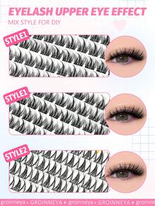 GROINNEYA 300pcs Cat Eye DIY Cluster Eyelash Extensions, Thin Single Segment Natural False Eyelash Bundles, Manga Lashes, Ultra-Thin Invisible Eyelash Stem, Easy To Wear, Reusable, Comfortable Fit - C - View 3