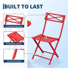 GOCAPTAIN Foldable & Weather-Resistant | 3-Piece Small Dining Table Patio Furniture - Square Iron Table And 2 Chairs - Compact Outdoor/Indoor Garden Dining Set - Space-Saving, Durable, Easy To Store - Red - View 5