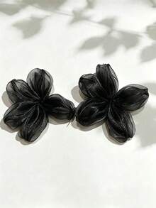 2pcs Sweet & Gentle Girl Cherry Blossom Hair Clips, Beach Vacation Style, Atmospheric Bangs Side Clips - Black - View 3