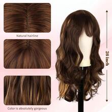 SHESHAIR Long Brown Mixed Blonde Wavy Wigs For White Women Kinky 26 Inch Glueless Wig 180% Density Wear Curly Wigs With Bangs Versatile Daily And - White - View 4