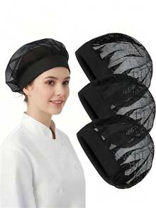 3pcs Women's Chef Hats, Adjustable Cooking Chef Hats, Food Service Hair Nets, Reusable & Washable Kitchen Chef Hats - Multicolor - View 1
