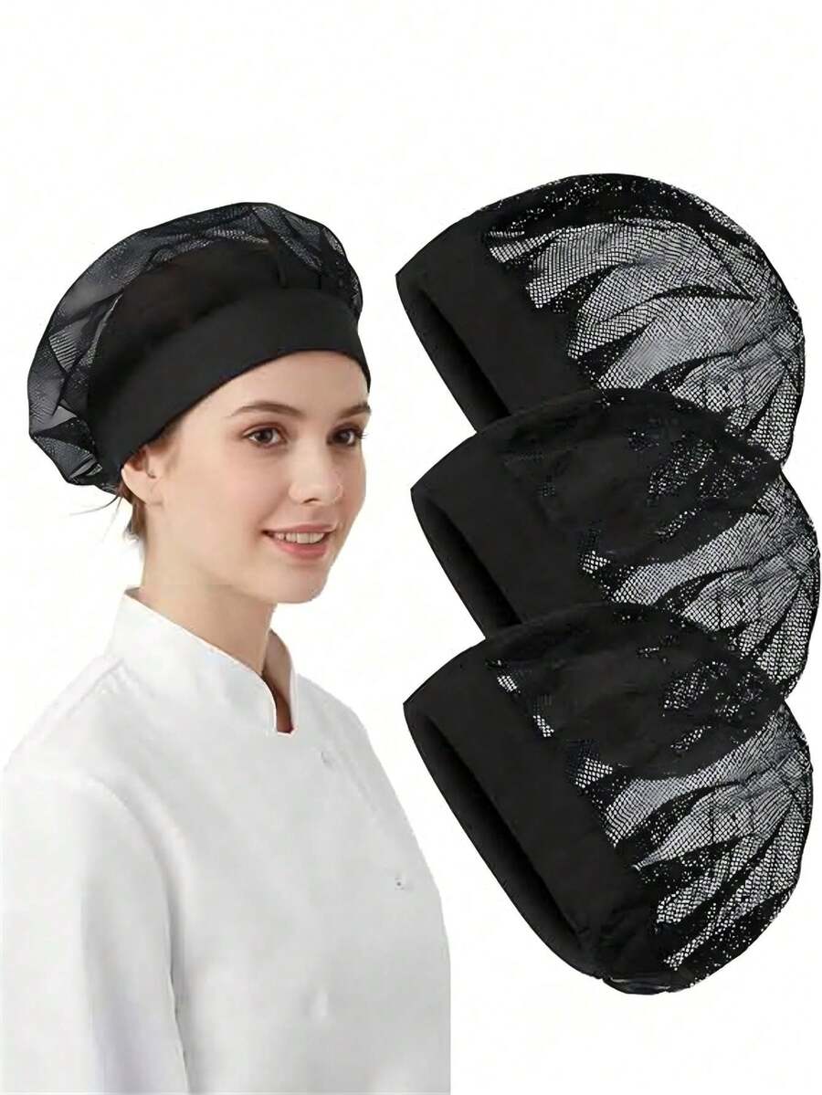 3pcs Women's Chef Hats, Adjustable Cooking Chef Hats, Food Service Hair Nets, Reusable & Washable Kitchen Chef Hats - Multicolor - View 1