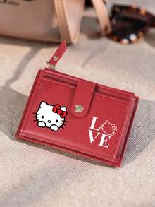 SANRIO 1個 Hello Kitty 女款短夾，人造皮革多卡槽壓扣式，LOVE 印花薄款零錢包，適合日常使用與旅行 - 彩色 - 查看 9