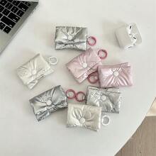 1pc Minimalist Solid Color Earphone Storage Bag, Small Square Coin Purse, Card Holder, Bluetooth Earphone Storage Bag With Halter, Women's Mini Pouch, Can Store Coins, Earphones, Keys And Other Small Items, Convenient For Carrying Out, Card Key Coin Purse Multifunctional Waterproof Portable Storage Bag, Holiday Gift (Without Pendant) - Multicolor - View 4