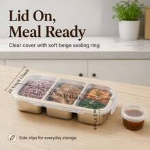 One High-Quality 304 Stainless Steel Leak-Proof 2/3-Compartment Lunch Box, Durable And Easy To Clean, Suitable For School, Office And Travel, Reusable Meal Preparation Box. - Silver - View 2