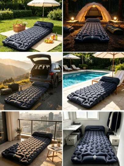 Extra Wide & Thick TPU Inflatable Sleeping Pad, Built-In Foot Pump, Diamond Pattern Moisture-Proof Single Air Mattress, Suitable For Outdoor Camping, Tent, Picnic, Travel (Style/Color Randomly Shipped)