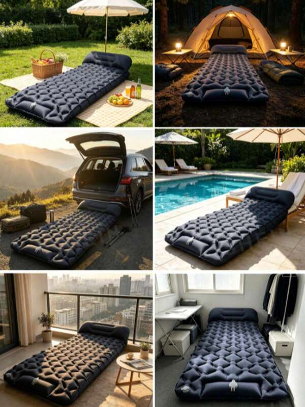 Extra Wide & Thick TPU Inflatable Sleeping Pad, Built-In Foot Pump, Diamond Pattern Moisture-Proof Single Air Mattress, Suitable For Outdoor Camping, Tent, Picnic, Travel (Style/Color Randomly Shipped)