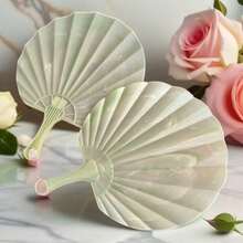 1pc Chinese Style New Faux Jade Shell Fan, Thick Durable Super Cool Vintage Hand Fan, Portable High-End Integrated Fan - Lime Green - View 6