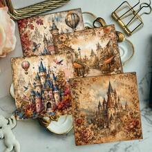 24pcs 6*6 Inch Vintage Magic Fairy Tale Castle Theme Scrapbook/Journal Paper, Suitable For Collage, Origami And Journaling Materials, DIY Paper, Handmade Scrapbook, Bullet Journal, Greeting Cards, Gift Wrapping - Square - View 8