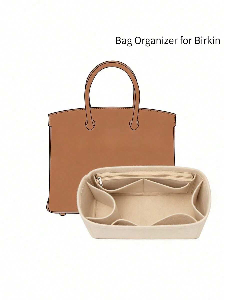 毛氈包包收納內襯，適用於 Birkin 25-35，拉鍊手提包定型隔層，大容量高級包內襯，適合女性托特包與手提包 - 彩色 - 查看 1
