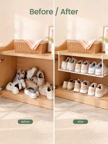 White Metal Hanging Shoe Rack, No Drilling Required, Suitable For Under Cabinets, Bathroom Shelf, Expands Storage Space, Unisex, Suitable For Families, Multi-Scene Shoe Rack, Suitable For Wardrobe/Entryway, Kitchen, Bathroom - Multicolor - View 10