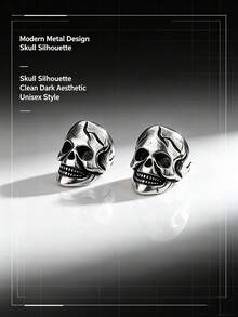Vintage Punk Skull Ear Clips, No Piercing Required, Antique Silver Gothic Skull Clip Earrings, Unisex Non-Pierced Ear Jewelry, Suitable For Halloween Cosplay, Rock Party And Daily Street Wear, Ideal Holiday Gift - Multicolor - View 7