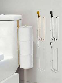 1pc Modern Durable Metal Wall Mounted Toilet Paper Holder, 3 Rolls Capacity Drill-Free Bathroom Storage Rack, Easy Installation No Drilling Tissue Paper Organizer, Suitable For Home Bathroom - Multicolor - View 1