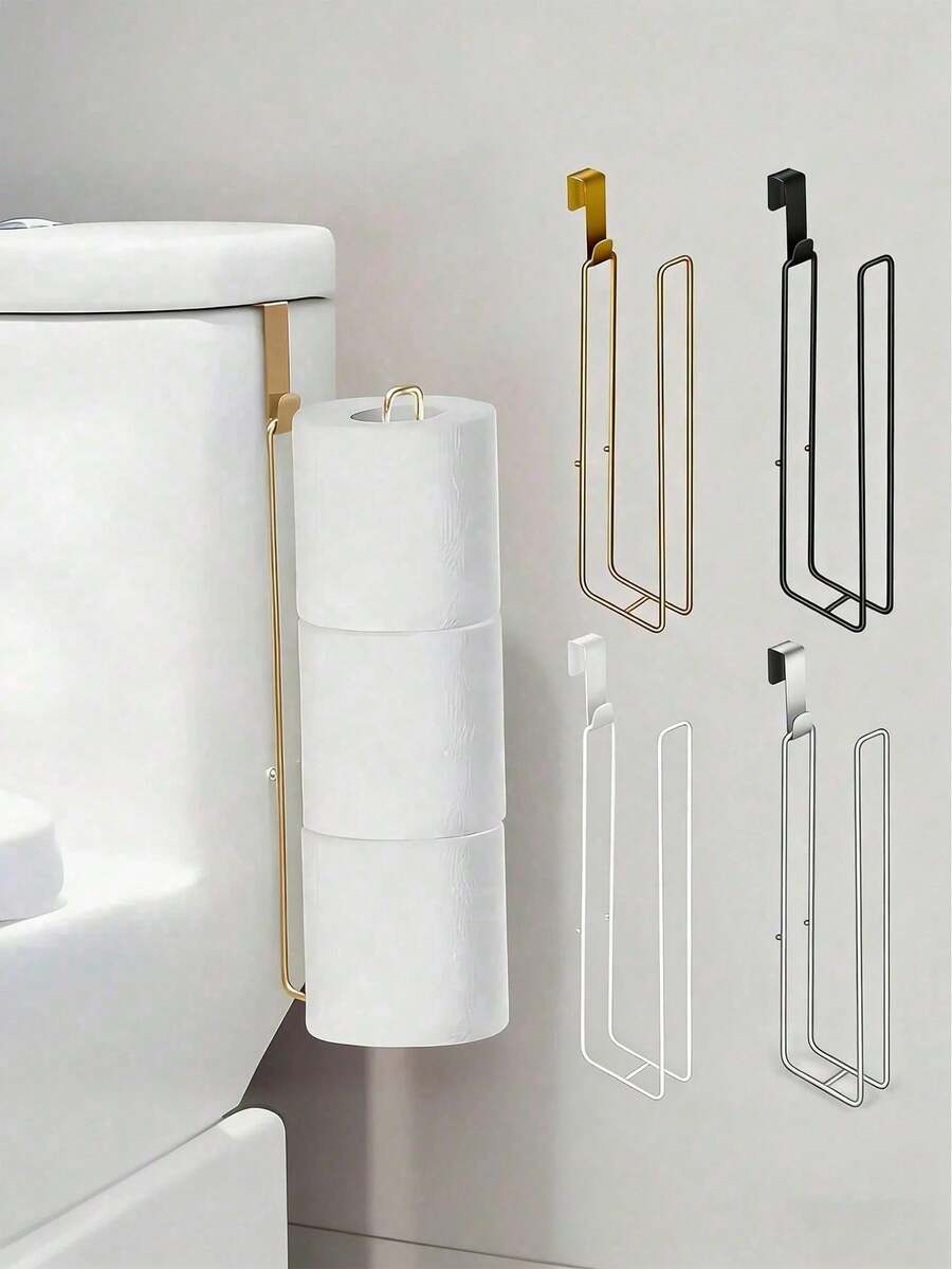 1pc Modern Durable Metal Wall Mounted Toilet Paper Holder, 3 Rolls Capacity Drill-Free Bathroom Storage Rack, Easy Installation No Drilling Tissue Paper Organizer, Suitable For Home Bathroom - Multicolor - View 1
