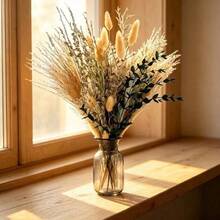 1 Bouquet Boho Artificial Pampas Reed Grass Bouquets, Artificial Floral Vase Fillers For Table Centerpieces, Wedding Home DIY Decor - Green - View 6