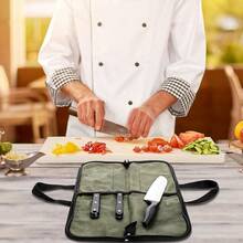 1Pc Large Capacity Handheld Scratch Resistant Thickened Long Shape Washed Canvas Portable Waterproof Dustproof Storage Pouch For Outdoor Camping Hiking Picnic Kitchen Knives Utensils - Multicolor - View 4