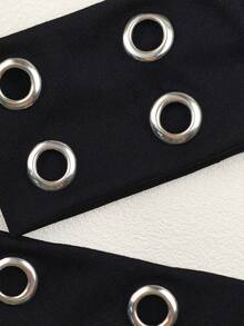 Punk Gothic Style Black Metal Eyelet Headband, Wide Elastic Non-Slip Hair Hoop, Suitable For Yoga Sports, Cool Metal Rivet Daily Fashion Women's Hair Accessory - Black - View 11