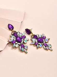 1 Pair Vintage Luxury Colorful Geometric Crystal Earrings, Exquisite Sparkling Jewelry For Women - Water Drop - View 15