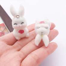 2/5pcs Flocked Resin Rabbit Charms 3D Bunny Pendants With Metal Loops For DIY Bracelet Necklace Keychain Jewelry Making Supplies - Multicolor - View 13