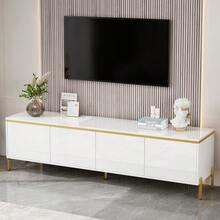 Modern, High-Gloss TV Stand, Four Cabinet Doors, Cable Management - 白色 - 查看 4