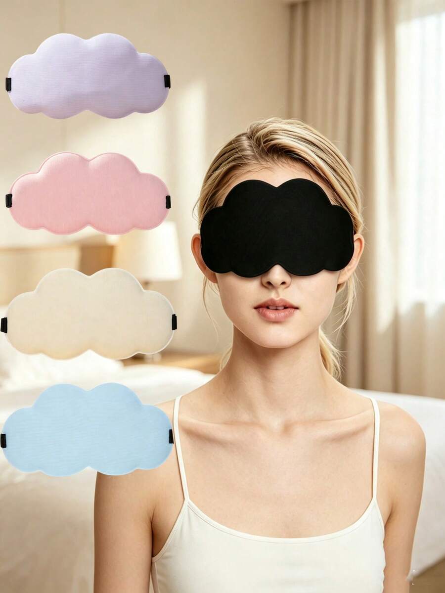 1pc/10pcs Cute Cloud Shaped Sleep Mask, Soft Smooth Light-Blocking Eye Mask With Adjustable Strap, Lightweight Comfortable Travel Nap Bedroom Rest Eye Shade, Multi-Color Macaron Solid Color Portable Sleep Aid Mask, Suitable For Women And Girls Daily Use