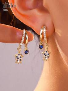 Hihho 1 Pair Ocean Vacation Style Charming Fashion Sea Turtle Earrings, Royal Blue Zirconia Accents, Versatile Women's Jewelry Ear Accessories Suitable For Daily Wear, Party, Travel, Holiday Decoration Gift (Zirconia Inlaid Color Random) - Turtle Earrings - View 2