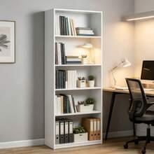 5-Shelf Bookcase With Adjustable Shelves, White - trắng - Xem 4