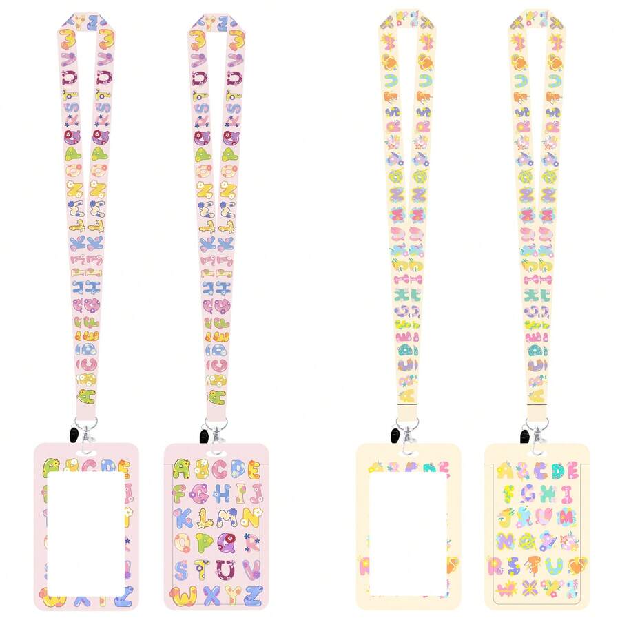 1 PC Letter Keychain - Colorful Floral Pattern, With "ABCD" Letters Printed On It. Durable Polyester Material ID Card Holder, Suitable For Keys, Credit Cards And Various Accessories. It Is An Ideal Gift For Fans And A Practical Keychain Accessory. - Rectangle - View 1