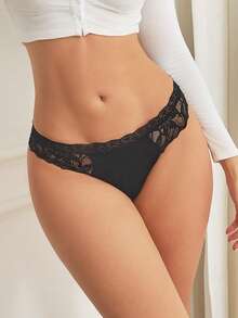 FINETOO 8pcs Women's Hollow Lace Patchwork Cotton Triangle Panties, Fashionable Sexy Women's Underwear, Suitable For Spring And Summer - Multicolor - View 5