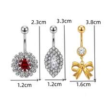 3Pcs Assorted Inlaid Rhinestone Belly Button Rings, Screw Ball Dangle Navel Piercing Jewelry Set For Women - 3-piece Set - View 2