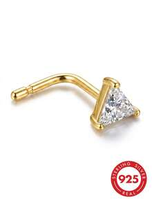 lunastudio 1pc Elegant 925 Sterling Silver L-Shaped Pyramid Nose Stud, Suitable For Women's Daily Wear - Gold - View 3