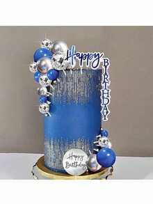 21pcs Bohemian Style Cake Decorations, Blue & Silver Foam Ball Cake Toppers, Disco Ball, Happy Birthday Cake Toppers, Suitable For Birthday Cake Decoration, Men's Birthday Cake Decoration - Multicolor - View 1