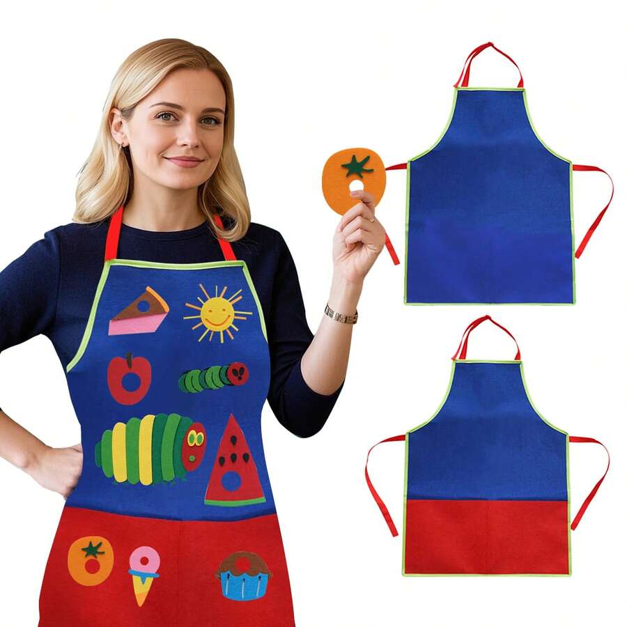 Celemek Mengajar, Celemek Melukis Anak, Celemek Bercerita dengan Tali Pengikat, Dapat Digunakan dengan Kartu Felt, Alat Demonstrasi Pengajaran Multifungsi, Alat Peraga Pertunjukan Cerita Buku Bergambar Interaktif, Tali Bahu yang Dapat Diatur, Kantong Penyimpanan Kapasitas Besar, Dapat Digunakan dengan Stiker Pola Felt