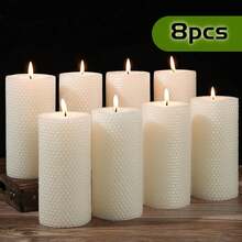 8/6/4Pcs Ivory White Honeycomb Beeswax Pillar Candles, 2*4 Inch Smokeless Unscented Hand Rolled Natural Clean Burning Decor Candles, Table Ornaments Gift For Candle Lovers - 白色 - View 10
