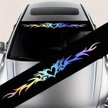 Autocollant de pare-brise de voiture en forme de cœur coloré avec motif de flamme, parfait pour améliorer l'apparence de votre voiture, imperméable et résistant aux rayures, convient à tous les modèles de voiture, matériau durable de haute qualité, longue durée - Autocollants pour voiture - Voir 1