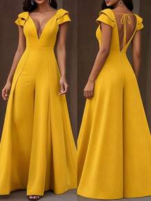 Women's New Solid Color Polyester Zipper Jumpsuit, Suitable For Holidays, Daily Wear, Dates, Summer - Ginger - View 1