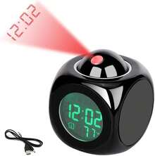 Reloj despertador con proyección para dormitorio modelo, reloj despertador digital con función de informe de hora por voz, reloj electrónico digital de 12/24 horas, con proyección en el techo y pantalla LED de temperatura y hora, adecuado para mesas de noche y oficinas (blanco/negro). - Negro 1 pieza - Ver 3