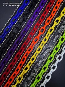1pc European And American Hip Hop Pants Chain Colorful Accessory, Fluorescent Resin Pants Chain, Acrylic Square Metal Clothing Accessory, Men's And Women's Daily Wear Jewelry - Multicolor - View 1