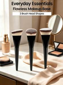 Luxury 3-In-1 Makeup Brush Set, Soft Synthetic Bristles, 3 Brush Head Shapes For Perfect Base Makeup, Professional Makeup Tools With Gift Box - Multicolor - View 2