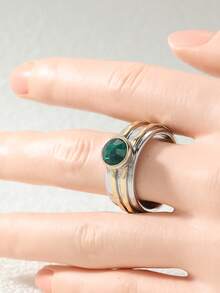 Gmzalx Women's Luxury Vintage Ring, Green Contrast Striped Design, Sparkling Elegant Style, Suitable For Daily Wear, Commuting, Party And Gift - Two-color - View 5
